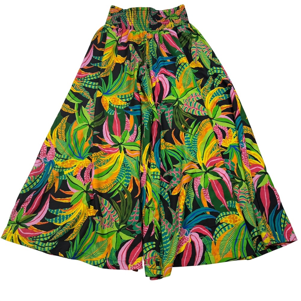 Live 4 Truth Tropical Print Wide Leg Palazzo Pants Smocked Waist Multicolor Med